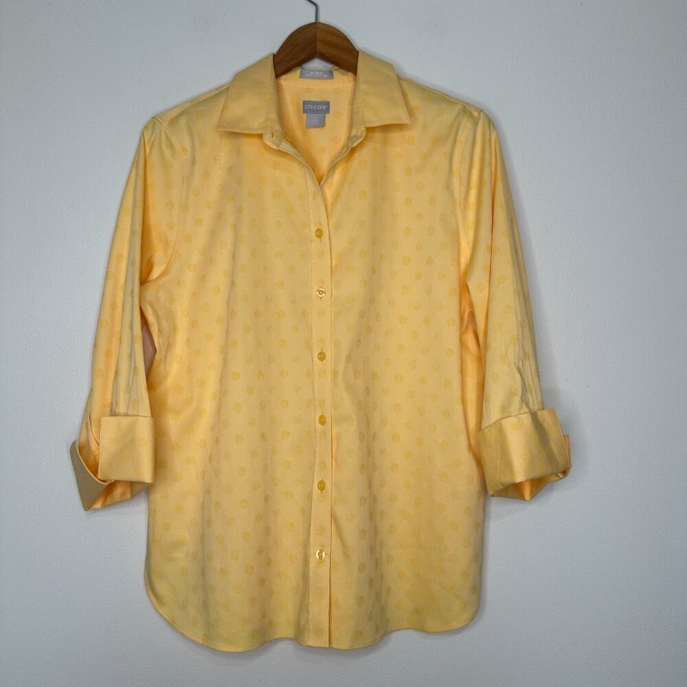 Chicos No Iron Stretch Shirt Size‎ L Yellow Cuff